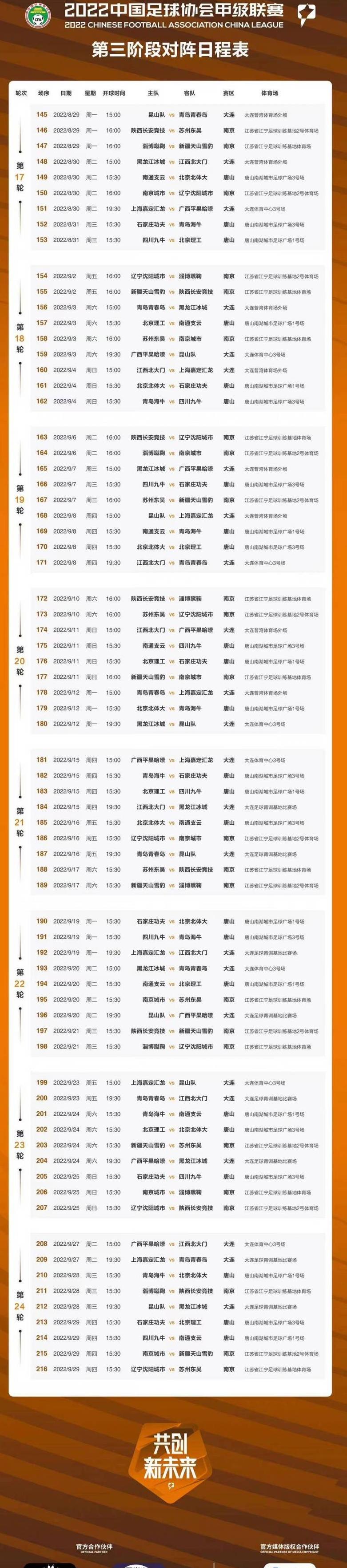 2023赛季中甲赛程表青春岛主客场地赛赛程表 (图1)