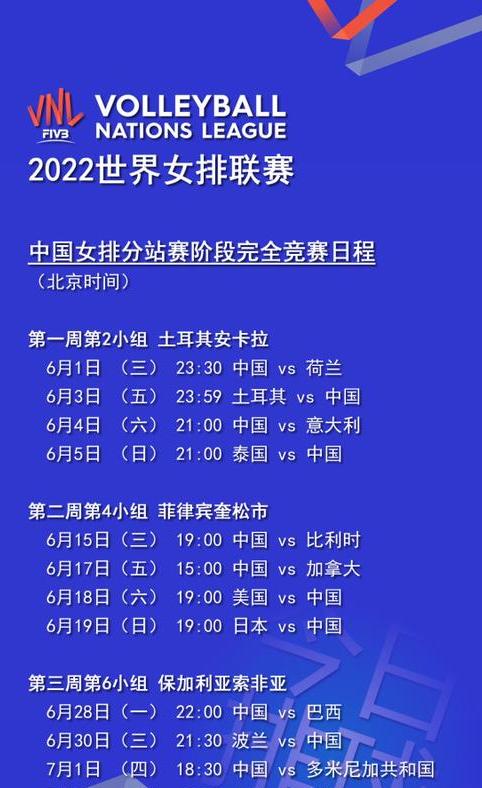 女排世界联赛2022赛程表最新