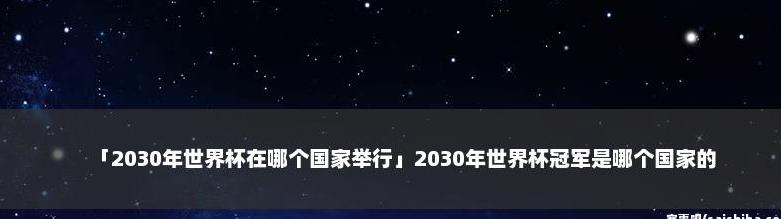 下一个世界杯在哪个国家举行2030年 (图3)