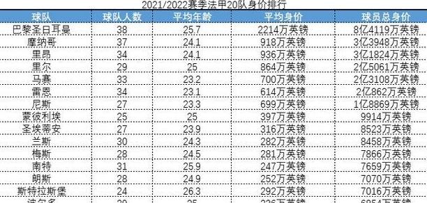 法甲球队身价榜 (图4)