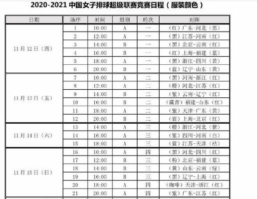 排球联赛2020-2021赛程