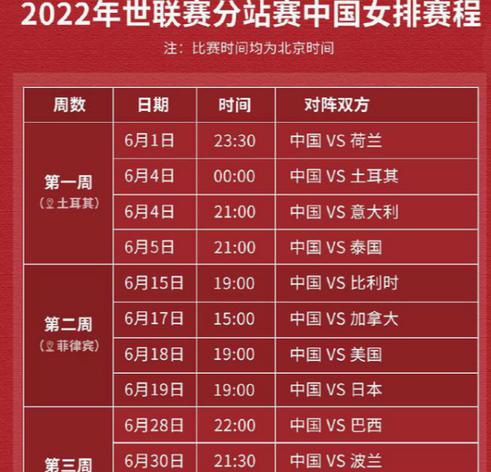 2022女排世界杯赛程表时间表格 (图1)