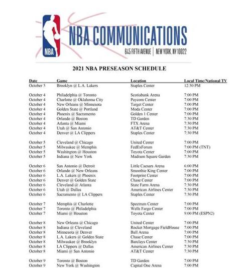 nba季前赛什么时候开赛2020-2021 (图1)