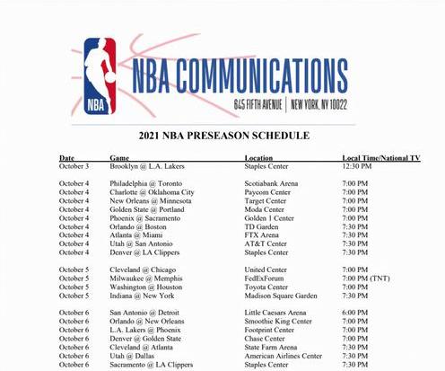 nba比赛时间表,NBA常规赛的赛程安排 (图3)