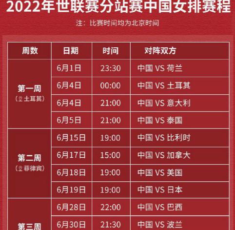 今天中国女排比赛时间,女排联赛最新赛程表 (图3)